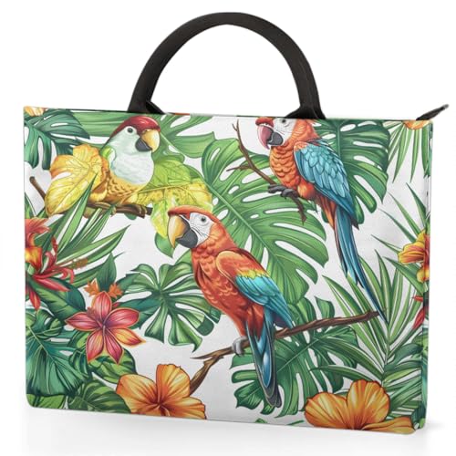 Parrots Leaf Flowers Laptop Sleeve with Handle Waterproof Computer Carrying Case3
