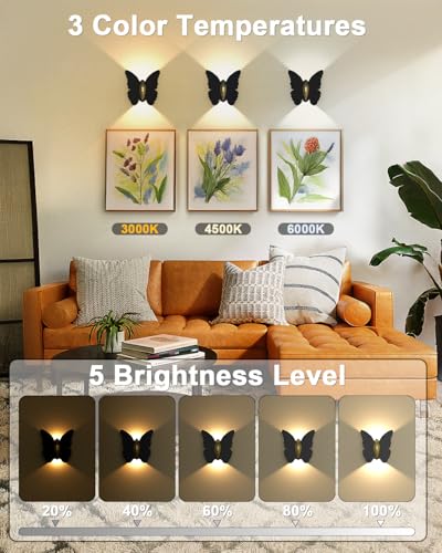 Image of Eneru Motion Sensor Wall Sconce Set of 2, Rechargeable Wall Lights, Indoor | 5000mAh Battery Operated Wall Sconces, Motion Activated, Magnetic Butterfly Night Light for Hallway Stair Closet Pantry Porch