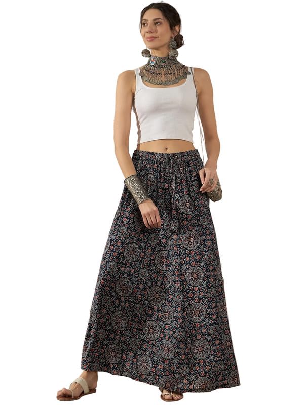 inweave Navy Maroon Ajrakh Fr Skirt_(Free Size)-picture-22
