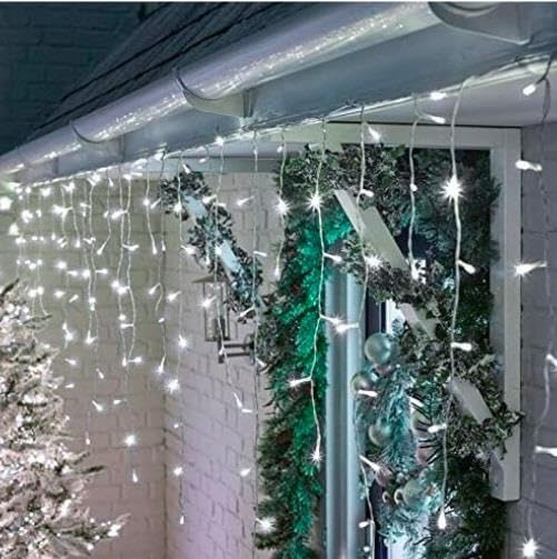 Marco Paul 20M Warm White Icicle Fairy Lights Mains Powered Fairy String Lights with Timer - 8 Lighting Modes - Black Cable for Windows, Roofline, Garden & Room Decor - Gazebo Curtains Lights