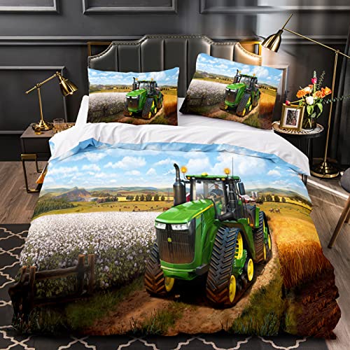 WATYW Housse de Couette Simple 140x200 Ferme Machine agricole Tracteur Moissonneuse Parures de Lit 3 pièces Literie 3D HD Impression Microfibre avec Fermeture éclair Convient aux Enfants Adolescents