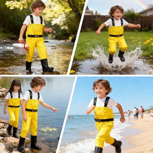 MIEVNIO Kids Waders with Boots, Waterproof Fishing Waders for Boys & Girls, Lightweight Youth Waders with Anti-Slip Boots for Fishing, Hunting, Farm, Creek & Outdoor Adventure — view 6