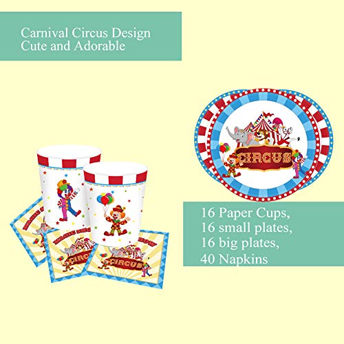 Carnival Circus Party Supplies – Serves 16 – Includes Plates, Cups And Napkins Perfect For Theme Party,1St Birthday,Baby Shower,Picnic,Thanksgiving,Christmas,Home Parties,Wedding And Festivals(88Pcs) #TOP1