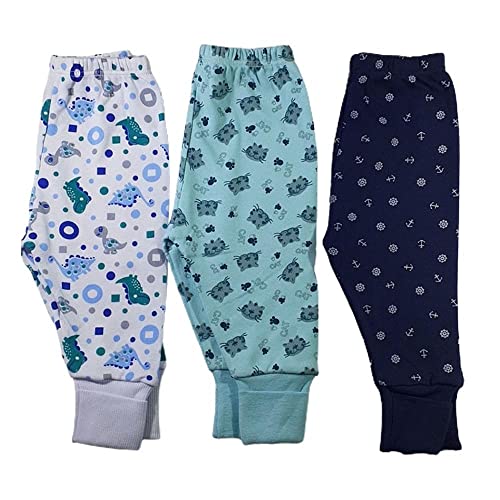 Mijão Calça Bebe Vira Pe Suedine Kit 3 peças Estampadas Para Menino Roupa Bebe 100% Algodao