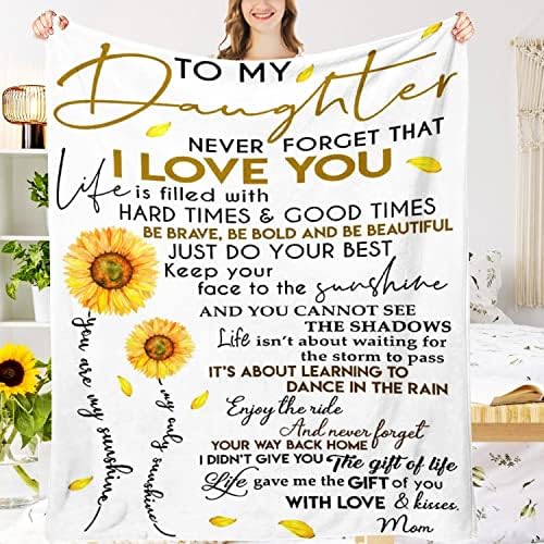 321DESIGN Sunflower Love Letter to My Daughter Fleece Flannel Throw Blanket Sherpa Microfiber Lightweight Plush for Couch Bed Sofa Car Kids Adults Pets All Seasons Multi-Size 60x50IN for Teen