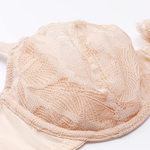 Delimira Women's Balconette Bra Push Up Plus Size Lace Sexy See Through Unlined Underwire Bras Beige 42B #TOP2