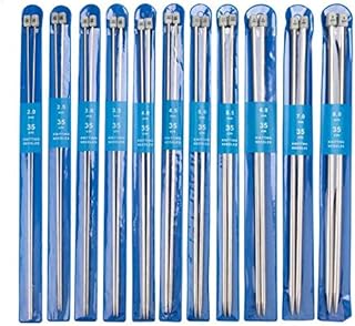 Dproptel Knitting Needles,Stainless Steel Single Pointed Knitting Needles Kit Set Sweater Straight Needle in Different Sizes (11pirs,22pcs,36cm Length)