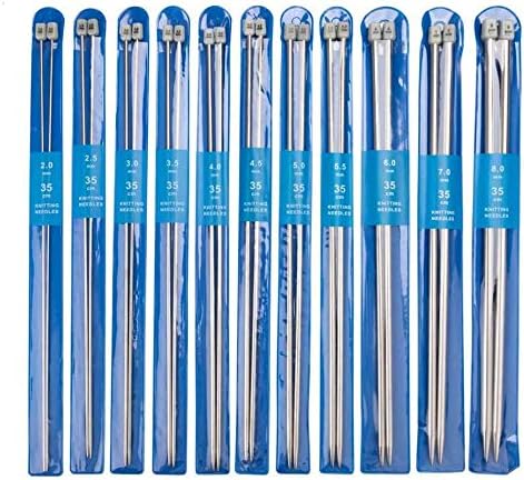 Knitting Needles,Stainless Steel Single Pointed Knitting Needles Kit Set Sweater Staight Needle in Different Sizes (11pirs,22pcs,36cm Length)