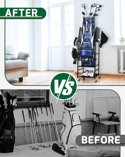 Image of Mythinglogic Golf Bag Storage Organizer for Garage, Multiple Capacities