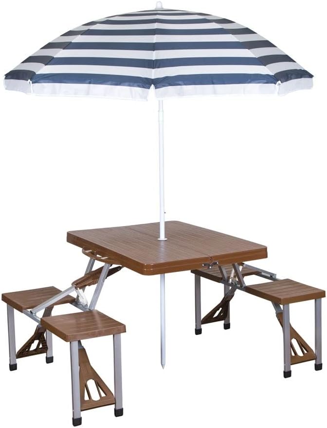 Folding Picnic Table with Umbrella Aluminum Frame Multiple Colors for Outdoor Camping Beach