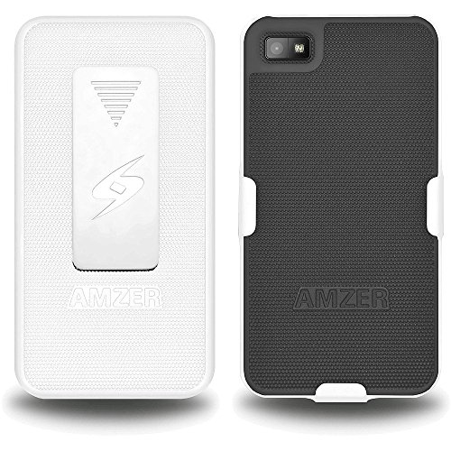 Amzer Shellster Shell Case Belt Clip Holster for BlackBerry Z10 - Retail Packaging - White/Black