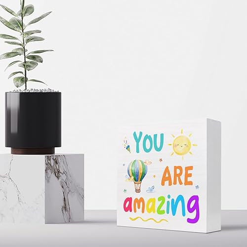 Miniatura 4 de Letreros de madera inspiradores para niños, letrero de madera de afirmaciones positivas, letrero de madera con texto en inglés "You Are Amazing