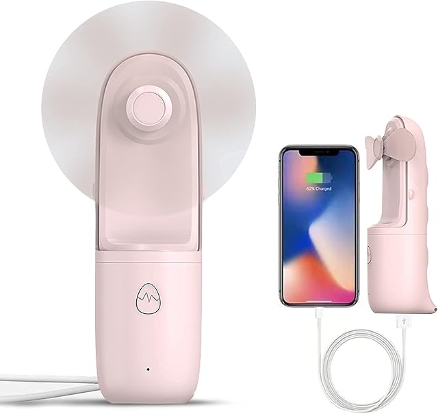Handheld Fan, Portable USB Rechargeable Small Pocket Fan With 3 Speeds , Battery Operated Fan [Max 18 Working Hours] with Power Bank, 2 IN 1 Mini Hand Fan for Office Home Outdoor Sports Travel-Pink