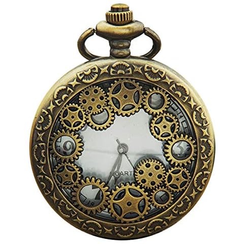 Danigrefinb Retro Pocket Watch Hollow Gear Antique Pendant Arabic Numbers Quartz Analog Gift for Men Women - Bronze Cover