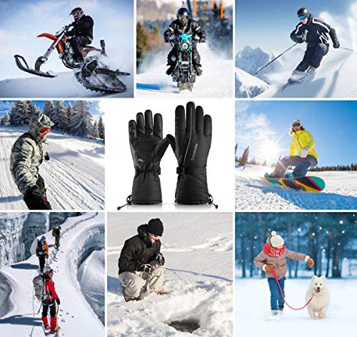 Idefair Winter Ski Gloves,Waterproof Ski Mittens Thermal Touchscreen Snowboard Skiing Gloves Unisex Anti Slip Warm Snow Gloves for Cycling Running Climbing Hiking Outdoor Sports (Black, L)