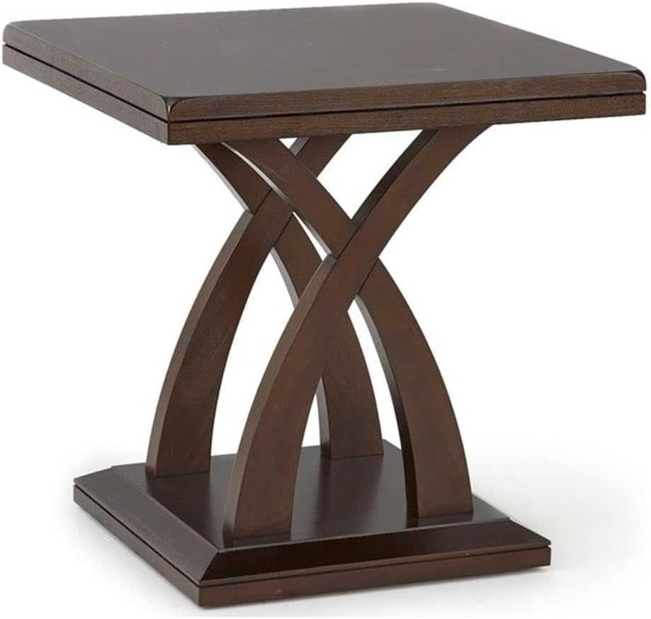 Pemberly Row Contemporary Square End Table, 24 in x 24 in, Hardwood Solids and Mango Veneers, Espresso Cherry Finish, Decorative Base, Minimalist Design for Living Room Use