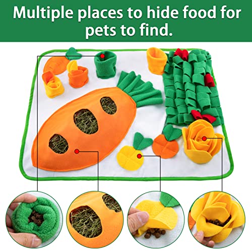 Image of 20 inch x 24 inch Rabbit Foraging Mat with Carrot Toy- Polar Fleece Pet Snuffle Pad with Fixing Handle- Funny Interactive Nosework Feeding Mat- Rabbit Hay Feeder Mat for Rabbits Bunny Guinea Pigs Ferrets