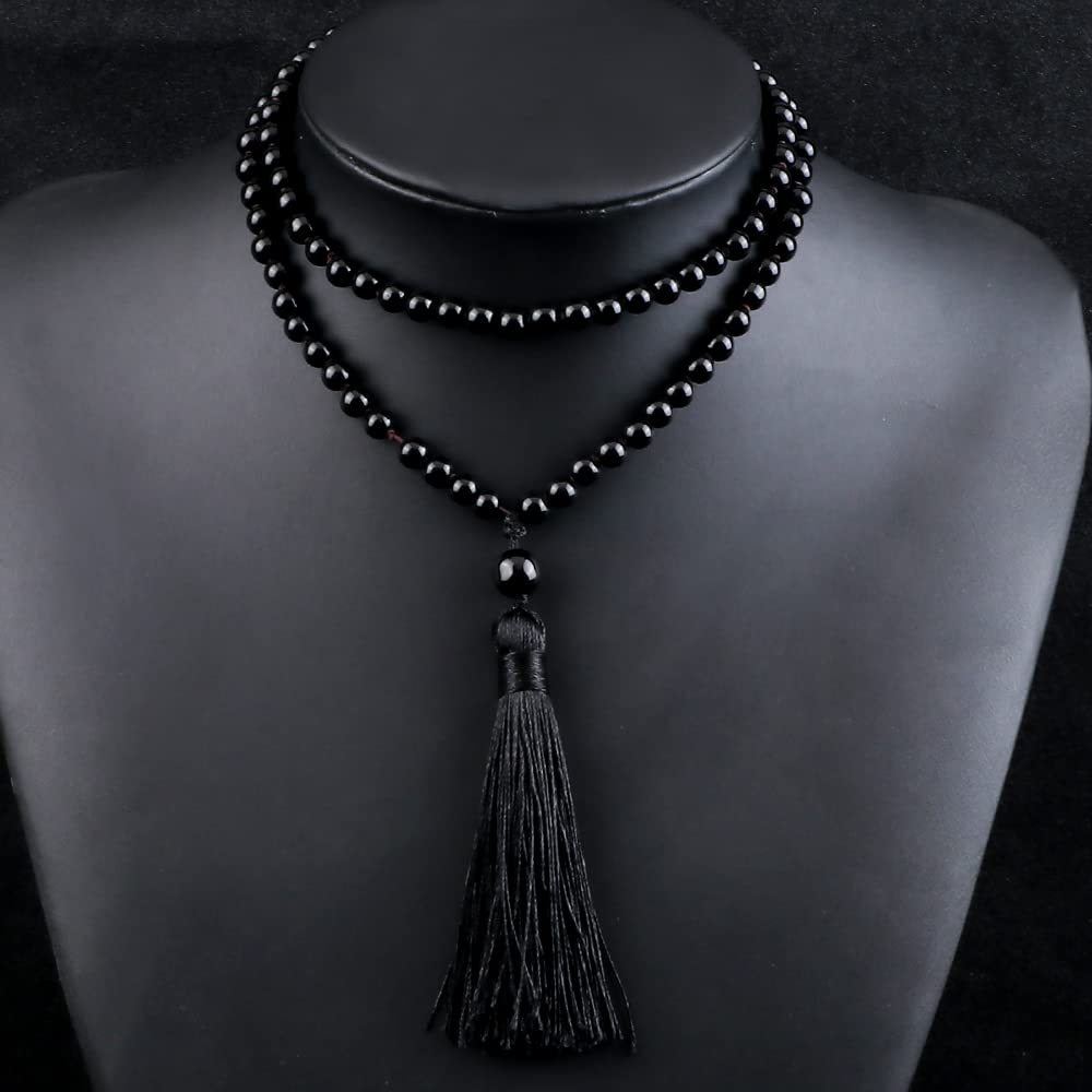 Collier Hommes Pendentif Femmes Colliers Cadeau 108 Collier De Perles De Pierre Noire Brillante Hommes Collier De Perles De Pierre De Lave Volcanique Méditation À La Main