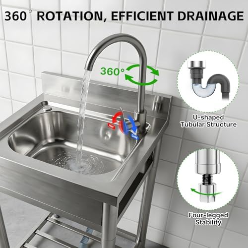 NBYTLT Stainless Steel Utility Sink, 22" Freestanding Single Bowl Laundry Sink with Drain Basket, Commercial Sink with Adjustable Leveling Legs, for Garage, Restaurant and Kitchen Use — view 3