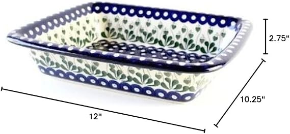 Blue Rose Polish Pottery - Blue Alyce Medium Rectangular Baker - 12.25 x 10 - Unique, Dishwasher Safe, Durable Bakeware