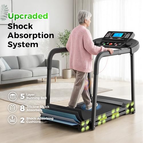 Image of Lastforever Walking Treadmill with Extra-Long Safety Handrails,Senior Treadmills for Home, Home Recovery Fitness Exercise Machine for Elder, 310 lbs Capacity, 16.5'' Wider Running Belt