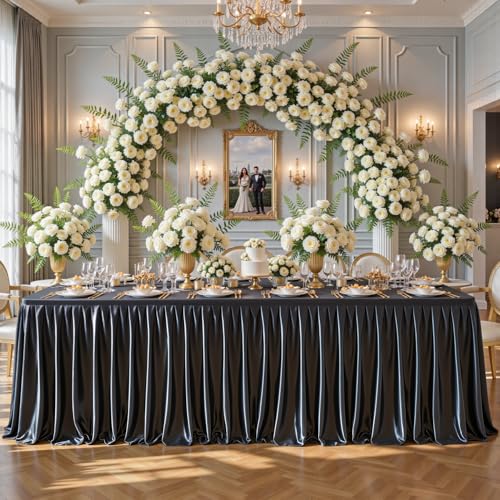 6ft Black Satin Tablecloths for Rectangle Tables Shiny Spandex Table Cover by Party Talk - Used condition - Image 3