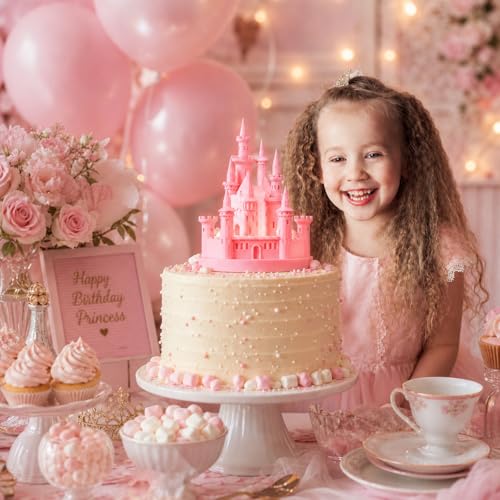 Baquler 4.8 Inch Castle Cake Topper Figurine Wedding Cake Topper Birthday Castle Tower Night Light USB Rechargeable Princess Nightlight for Valentine's Day Wedding Birthday Party Decor(Pink) by Baquler - Image 6