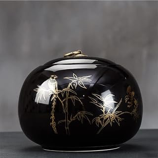 Tea Jars Storage Vintage Chinese Ceramic Storage Jar, Black Food Storage Jar Gift Box with Airtight Lid for Serving Coffee Beans, Candy, Tea, Spices, Condiments - Kitchen & Home De