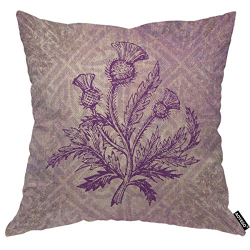 Aoyego Scottish Thistle Throw Pillow Cover Bouquet Floral Plant Leaf Vintage Bud Blossom Floral Isolated Pillow Case 18X18 Inch Decorative Men Women Boy Girl Room Cushion Cover For Home Couch Bed #TOP14