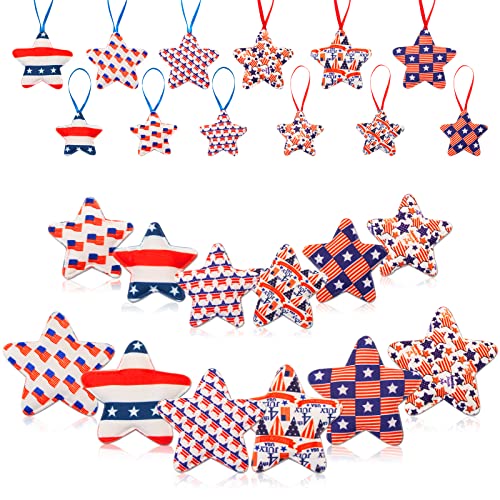 Eambrite 4Th Of July Decorations, Red White And Blue Hanging Star Ornaments For Tree, Memorial Day Usa Themed Patriotic Fabric Star For Indoor, Outdoor, Home, Independence Day, Christmas Tree(12 Pcs) #TOP19