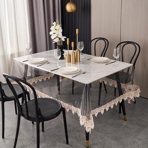 LIBERECOO Clear Plastic Table Cover Protector, Rectangle Waterproof Oilproof Vinyl Tablecloth, 60 x 84 Inch Heavy Duty Wipeable Reusable Transparent Table Cloth for Dining & Party by LIBERECOO - Used condition - Image 7
