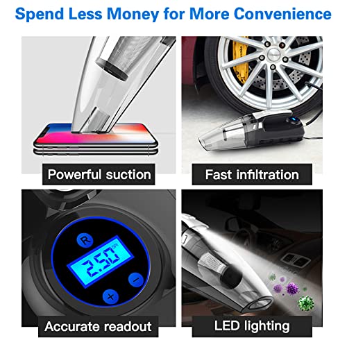 Ysmj Upgraded Cordless Rechargeable 4-In-1 Car Vacuum Cleaner, 12000Pa Handheld Vacuum High Power Car Vacuum With Led Light, Rechargeable For Home, Pet Hair, Car Cleaning #TOP2