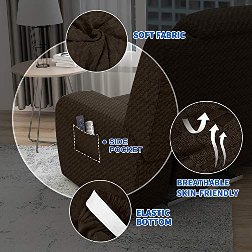 Maxijin Newest Recliner Slipcovers For Living Room 4 Pieces Stretch Jacquard Recliner Chair Cover Soft Fitted Recliner Protector With Elastic Bottom For Kids, Pets (Recliner, Dark Coffee) #TOP2