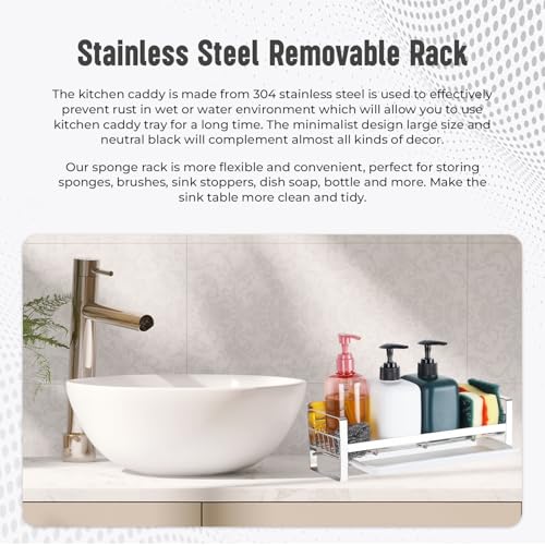 Image of Xacton Extra Large Sink Organizer, 30x9.5x9.5cm kitchen Sink Organiser soap stand for kitchen| Stainless Steel sink Caddy Dish Wash Holder Basin Organizer Kitchen Accessories