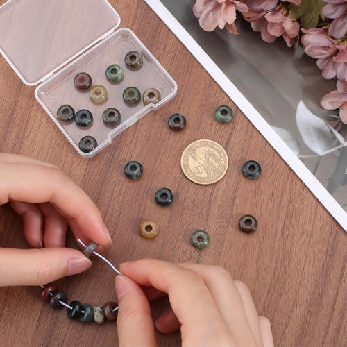 SOFPLATE 1 Box 30Pcs Large Hole Stone Beads 10mm Gemstone Rondelle Bead Bulk Indian Agate Crystal Flat Round Natural Stone Spacer Beads for Beading Bracelets jewellery Making Necklaces Hair Accessorie - Image 3