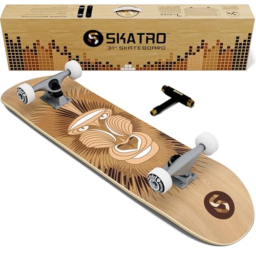 Image of Skatro - Pro Skateboard 31 Complete Skateboard. Skate Board Ages: Adults, Boys, Girls, Beginners, and Kids - White Monkey