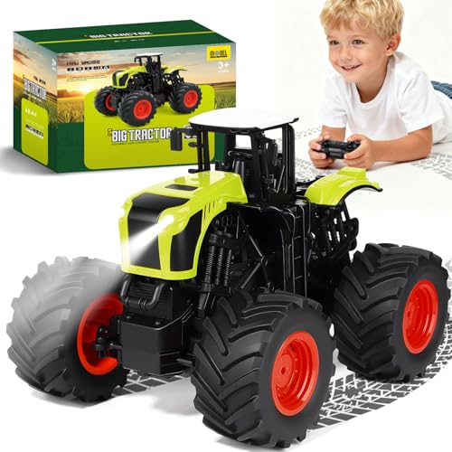 QiquBox RC Tractor Teledirigido para Niños - 2,4 GHz 1:16 Juguete Tractores Granja Camión Monstruo con Luz para Niños 3 4 5 6 7 8 Años