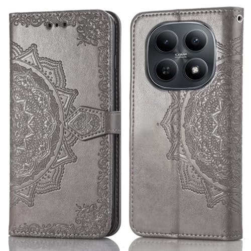 Image of ClickCase Queen Series for Redmi Note 15 Pro 5G Leather Flower Embossing Wallet Flip case Magnetic Closure Flip Cover for Redmi Note 15 Pro 5G (Grey)