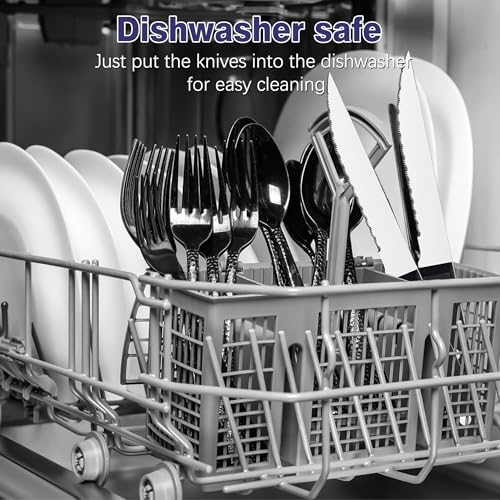 image for BEWOS Steak Knives Set of 16 - Triple Rivet Steak Knife, Serrated Stea