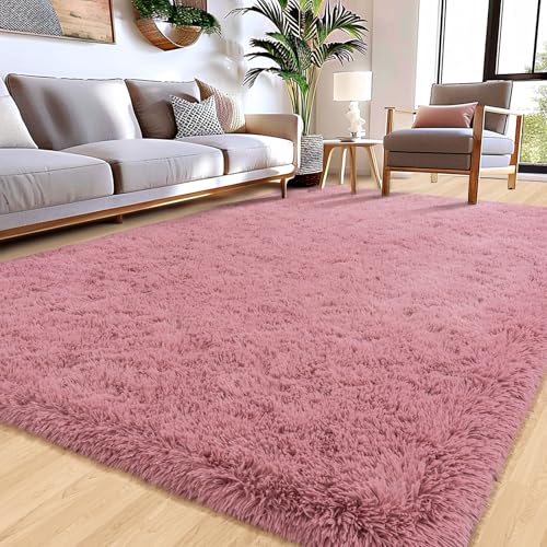 Fluffy Rugs for Living Room 9x12, Large Fuzzy Shag Rug for Bedroom Girls Kids Room, Soft Non-Slip Indoor Plush Carpet for Nursery Dorm Home Decor, Blush Pink