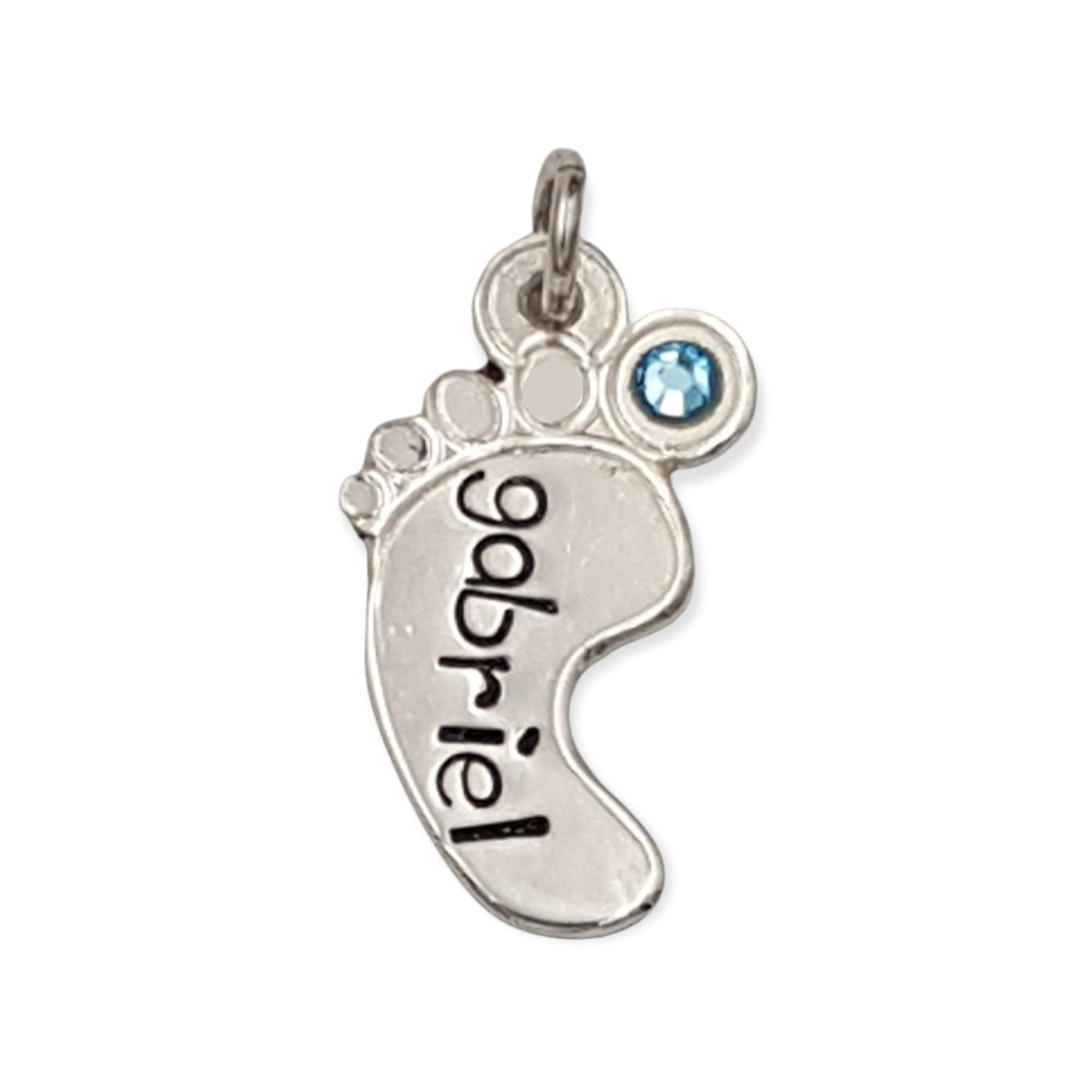 Collar para personalizar con nombre con colgante de huella de bebé en plata 1ª ley. Ideal para madre o abuela. Se puede elegir color de piedra.