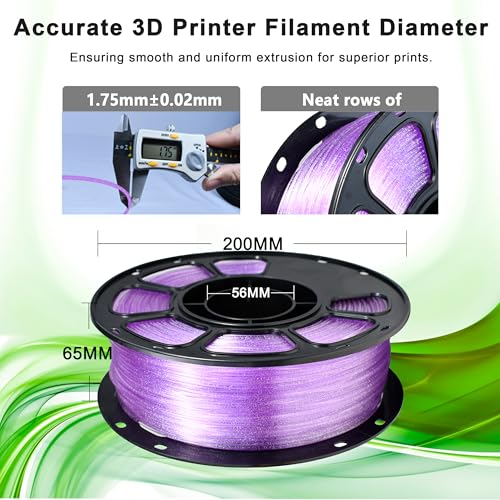 Image of iBOSS Transparent Glitter Purple PLA+ Filament 1.75mm, 1kg Glitter Translucent 3D Printer Filament, PLA Plus Neatly Wound Clear Filament, Fit Most FDM 3D Printers