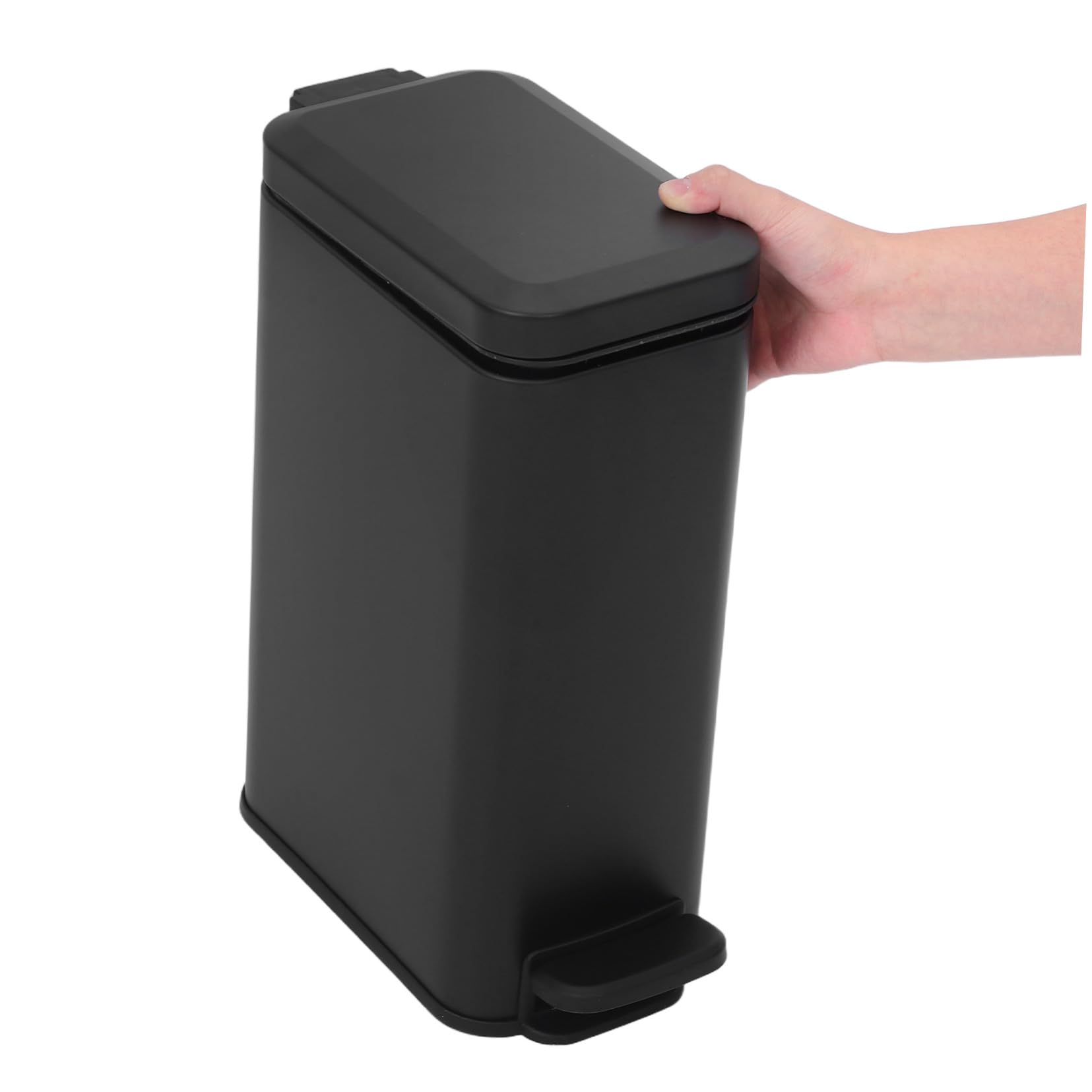 SEWACC Papelera Pedal Acero Inoxidable con Tapa y Base Delgada Cubo Basura Manos Libres para Oficina y Hogar Diseño Antiolor para Espacios Reducidos