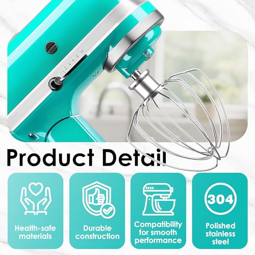 Image of 3-Piece Stainless Steel Mixer Attachment Kit for KitchenAid 4.5 /5 QT Tilt-Head Mixers, K45WW Wire Whip, K45DH Dough Hook & K45B Coated Flat Beater, Baking Essentials Set, Dishwasher Safe