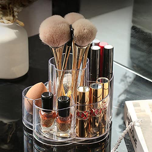 LINFIDITE 360 Grad drehbarer Make up Organizer, Kosmetik Aufbewahrungshalter, Ablage mit 6 Fächern, Make upPinsel, Lipgloss Organizer, Badezimmerschrank, Schreibtisch-Organizer