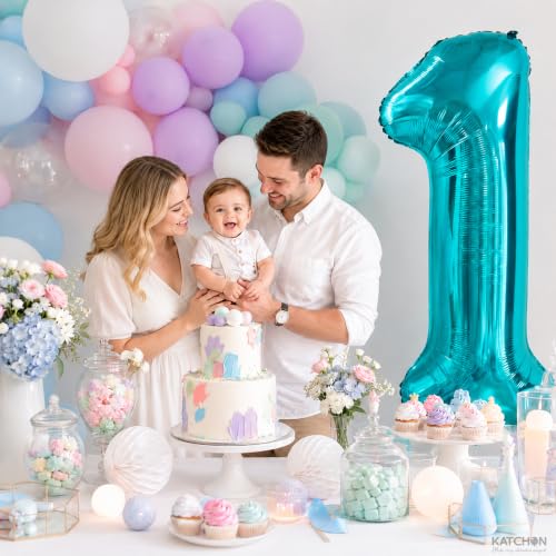 Image of KatchOn Teal Number Balloon For Under the Sea Party Decorations 40 Inch