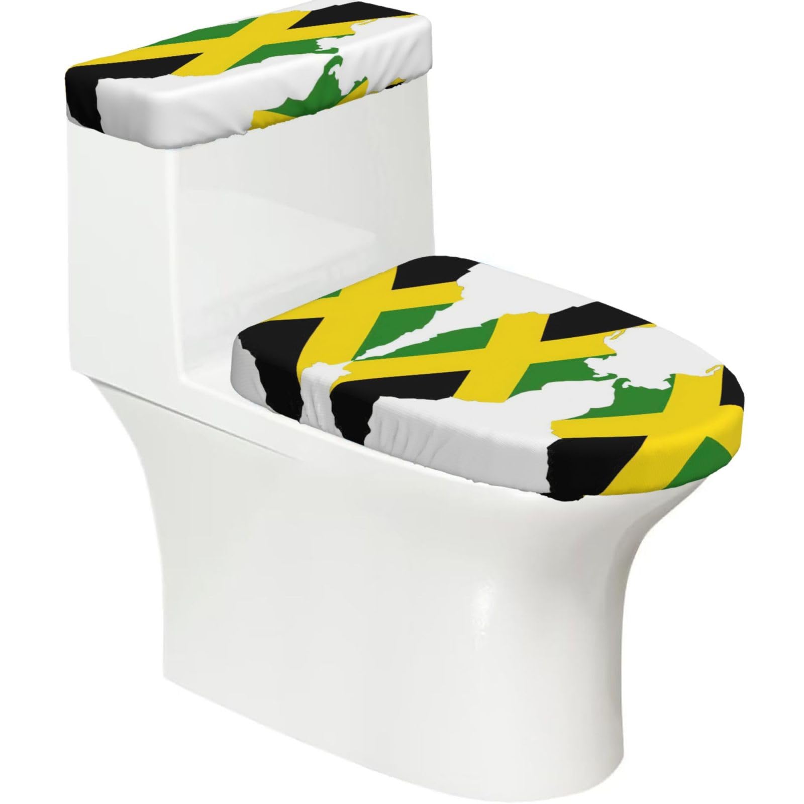 Jamaica Flag Map Printed Toilet Tank and Lid Cover Set of 2 for Most Bathrooms, Fits Elongated Round Toilets