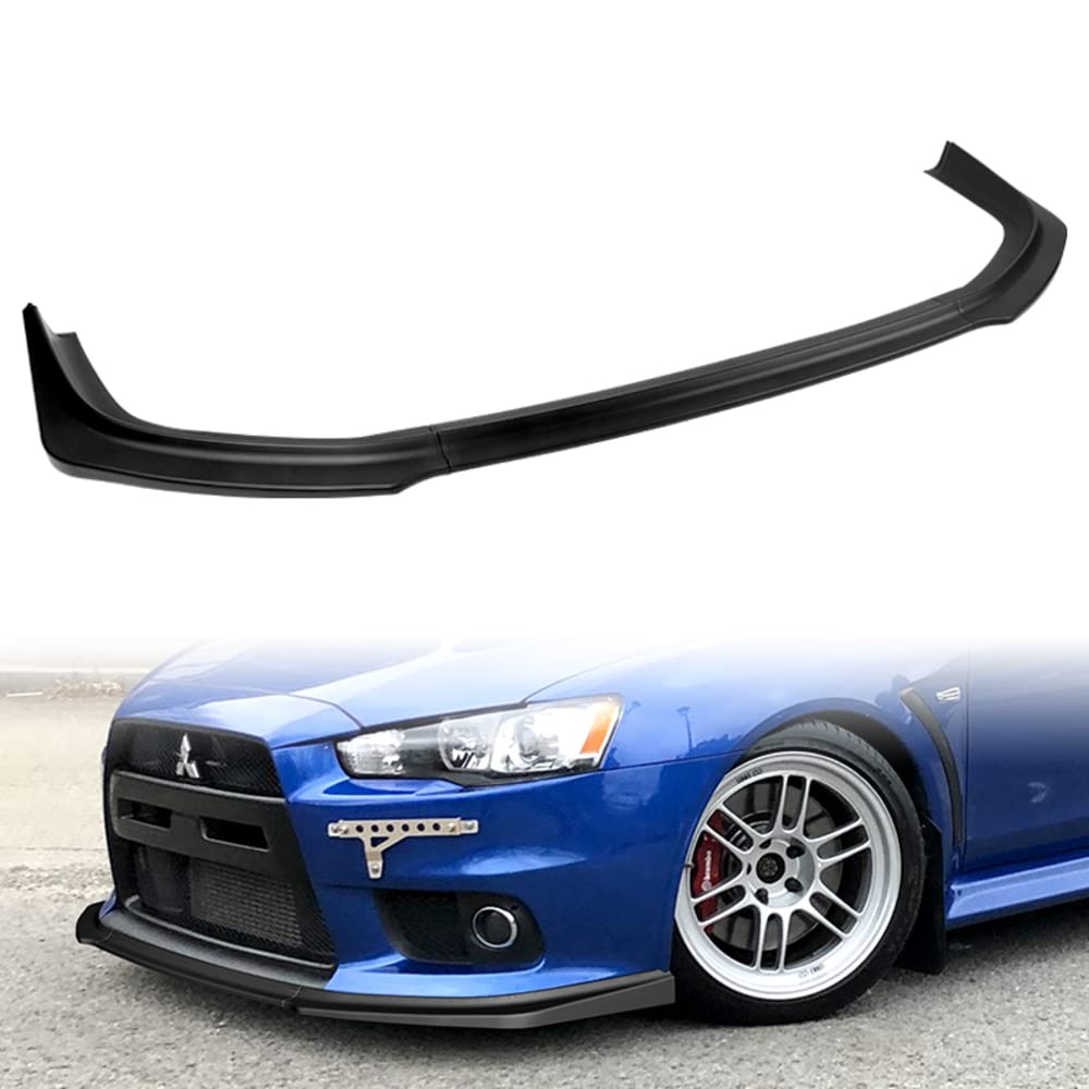 Q1-TECH, Front Bumper Lip fit for Compatible with 2008-2015 Mitsubishi Lancer Evolution EVO X, Front Bumper Lip Spoiler Air Chin Body Kit Splitter, R-Style (Matt Black)