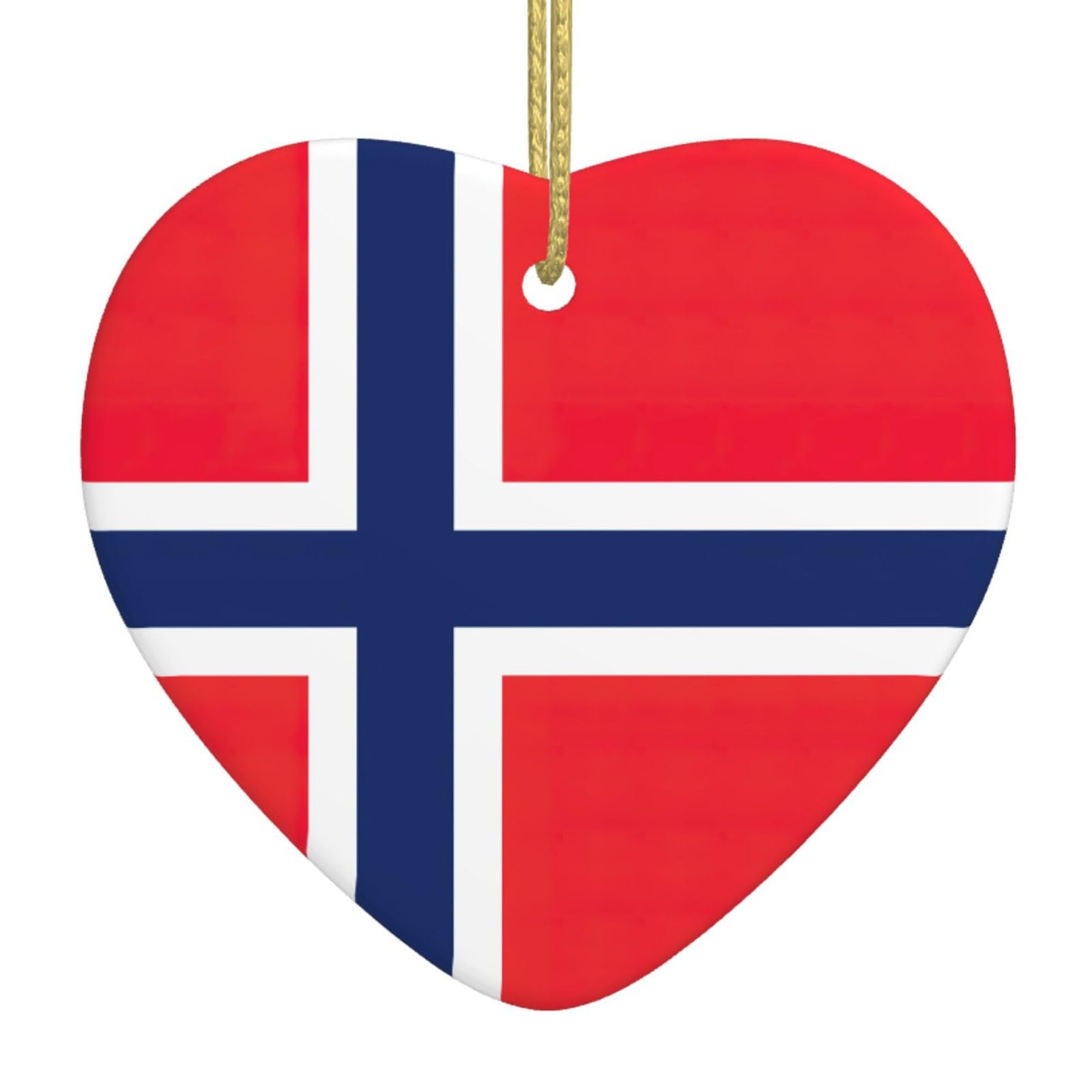 Ttiglhoh White Norwegian Flag Christmas Ornaments,Ornament For Christmas Tree,Ceramic Heart Keepsake,Christmas Ornament