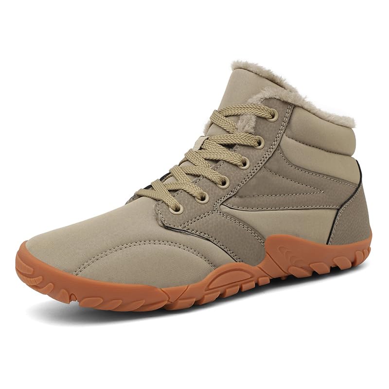 Best Wide Foot Winter Boots for Ultimate Comfort 12 Mens Womens Snow Boots Wide Toe Box Minimalist Barefoot Warm Winter Boots Zero Drop Sole Waterproof Non-Slip Ankle Hiking Booties Sand Size 12 Women/11 Men